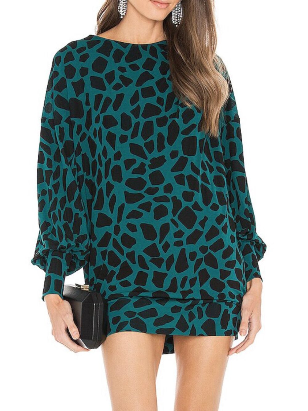New DIANE VON FURSTENBERG Oversized Gathered Jersey Mini Dress, XS